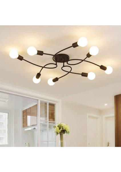 Sandra Modern Şık Tasarım Siyah Renk Salon - Mutfak - Yatak Odası 8 Li Avize (Ampulsüz)