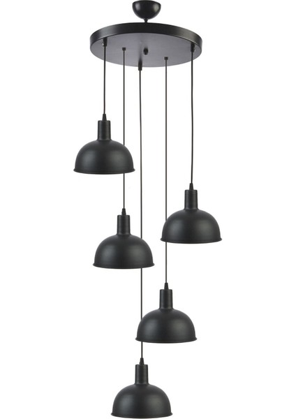 Marley Modern Tasarım Metal Cafe Mutfak Salon Siyah Renk Sarkıt 5 Li Avize