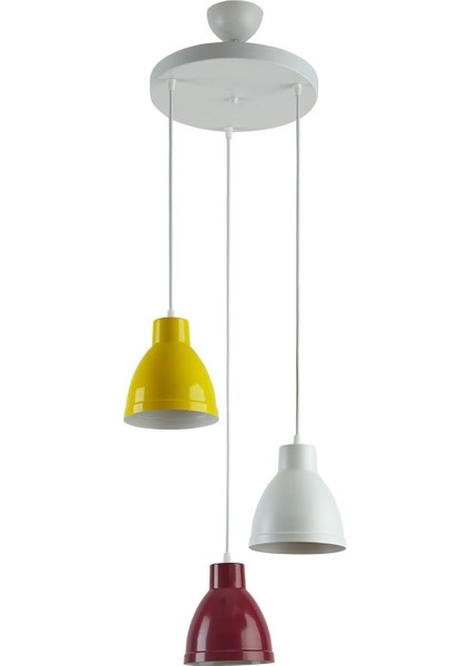 Enzo Özel Tasarım Modern Salon - Mutfak - Cafe Bordo - Sarı - Beyaz 3 Lü Sarkıt Avize