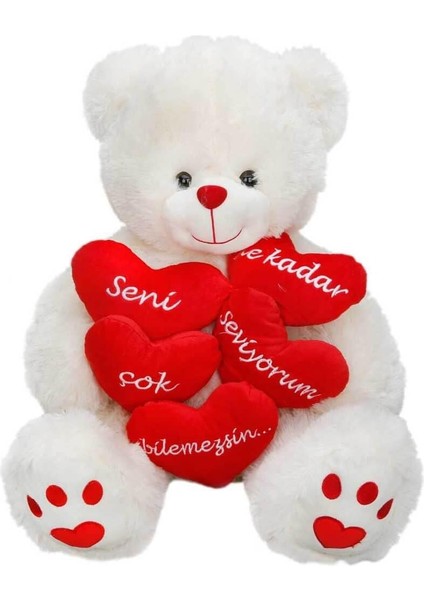 Friends Peluş Ayi Oturan 5 Kalpli Aşk Mesajli Yastik 45CM.2R.