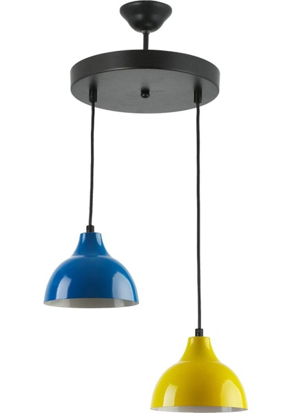 Kinder Salon - Mutfak - Cafe Siyah Gövde Mavi Sarı Renk 2 Li Avize fiyatları