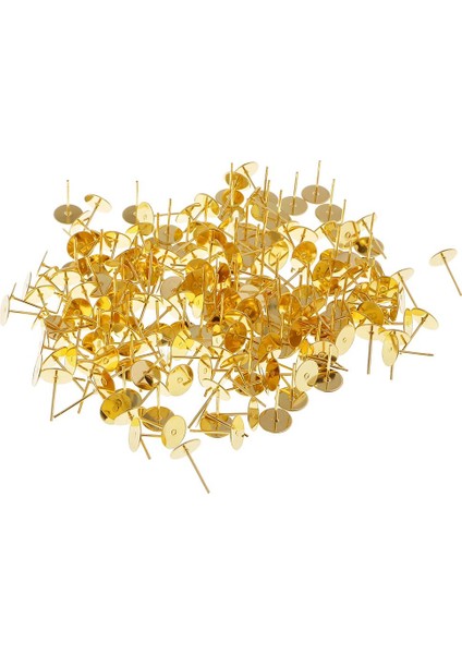 200 Set Çivi Küpe Boş Mücevher Iğneleri Küpe Şon Ayarları Düz Yuvarlak 6mm (Yurt Dışından)