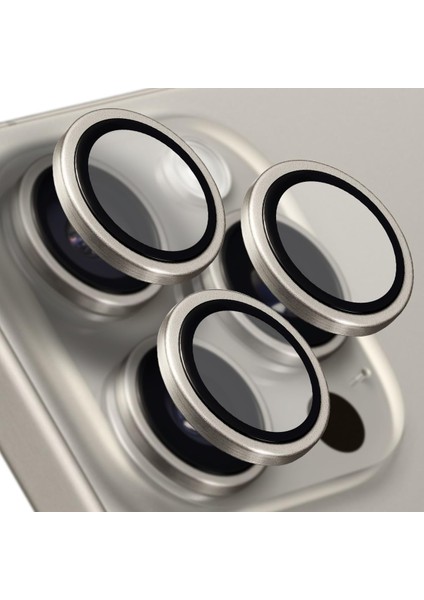 Apple iPhone 15 Pro Max / 15 Pro Uyumlu Titanyum Kamera Lens Koruyucu (Natürel Titanyum)
