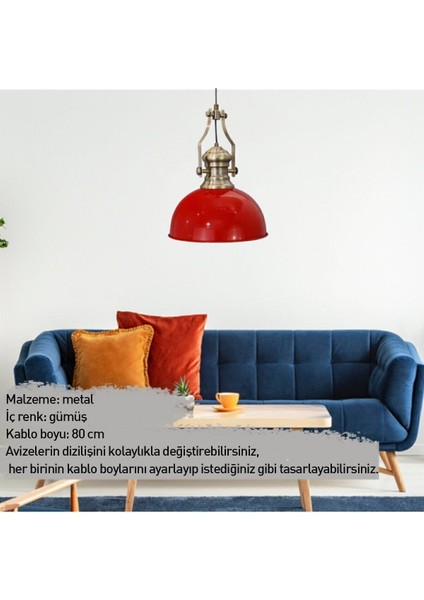 Rita Kırmızı Sarkıt Avize Eskitme Rengi Başlık Salon Mutfak Avizeleri Ofis Cafe Modelleri