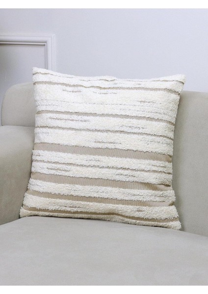 Home Krem Vizon Jakarlı 40X40 Dikdörtgen Kırlent Kılıfı 43 x 43