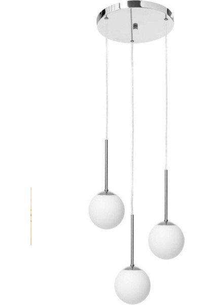 Beril 3'lü Krom Modern Avize (Beyaz Camlı)