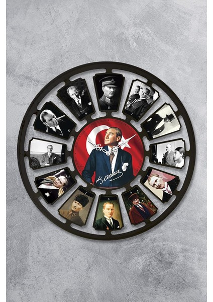 Atatürk Duvar Saati Akar Saniye Sessiz Mekanizma 36 cm