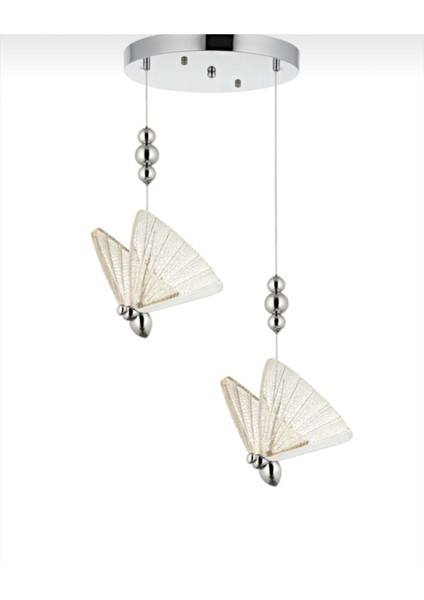 Lu x ury Modern Kelebek Sarkıt LED Avize Krom 2’li Ledli Avize