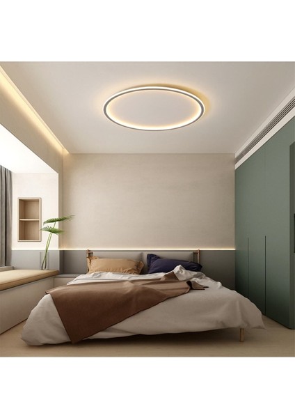 Antrasit Ø40 cm Kumandalı, Dimli 3 Işık Rengi Çember LED Tavan Lambası, Avize, Modern Aydınlatma