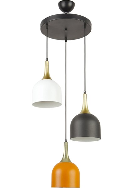 Reina Modern Tasarım Beyaz - Siyah - Turuncu Renk Salon-Mutfak-Yatak Odası-Cafe - 3 Lü Sarkıt Avize