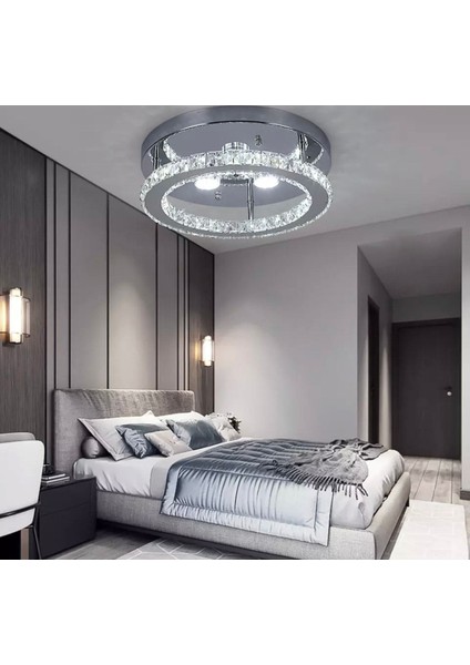 Lu x ury Modern Plafonyer Kristal Taşlı LED Avize Krom Kumandalı 3 Renk Uyku Modlu