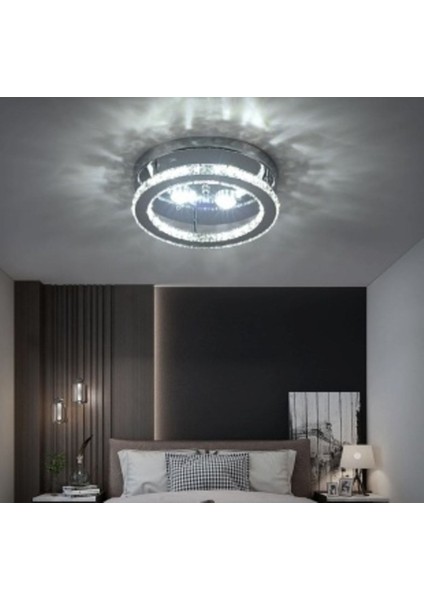 Lu x ury Modern Plafonyer Kristal Taşlı LED Avize Krom Kumandalı 3 Renk Uyku Modlu modelleri