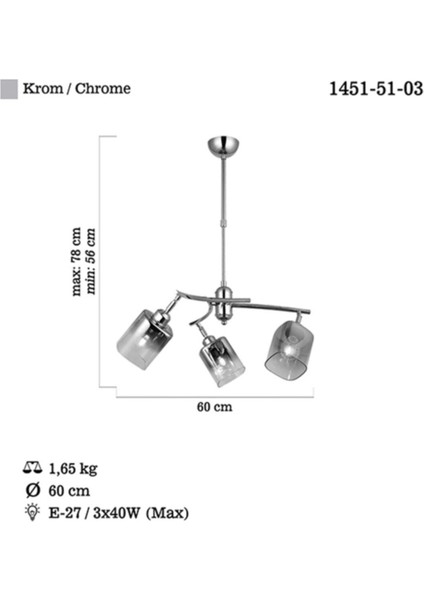 Derma 3 Lü Krom Avize 3 x E27 modelleri