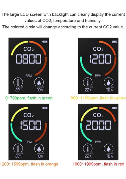 2x Hava Monitörü Co2 Karbon Dioksit Dedektörü Hava Kalitesi Sıcaklık Nem Monitörü Co2 Için Hızlı Ölçüm Ölçer, Siyah (Yurt Dışından)