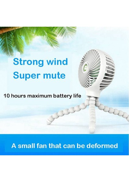 Mini Taşınabilir Asılı Ahtapot Şekli Standı Ayarlanabilir Elde Taşınabilir USB Şarjlı Fan Soğutucu Bebek Arabası Öğrenci, Beyaz (Yurt Dışından)