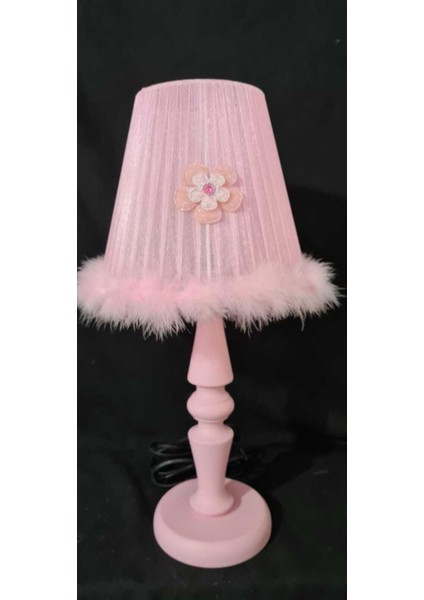 Pembe Ahşap Ayaklı Kız Çocuk Bebek Odası Avize Abajur Seti