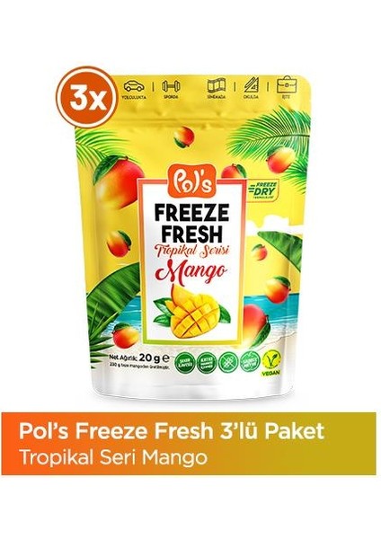 Freeze Fresh Mango 20 gr X3 Adet Freeze Dry Dondurularak Kurutulmuş Meyve