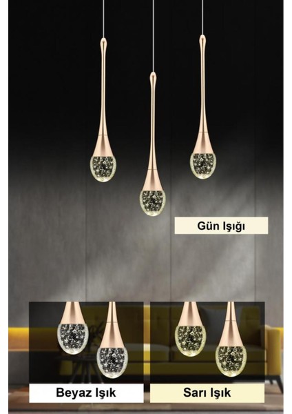 Istanbul Avize Mercure 3'lü Gold LED Modern Lü x Ledli Avize fiyatları