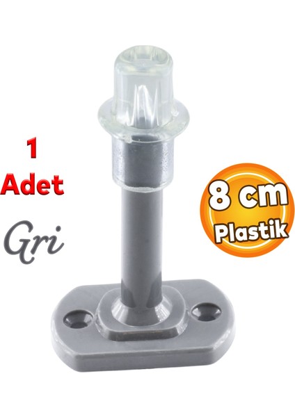 Plastik Kapı Pencere Arkası Gri Renk Tampon 8 cm Vidalı Duvar Koruyucu Silikon Stoper 1 Adet