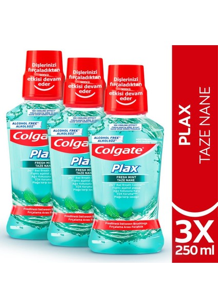 Plax Taze Nane Alkolsüz Ağız Bakım Suyu 250 ml X3 Adet