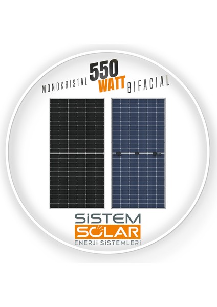 Bifacial 550W Watt Güneş Paneli Monokristal 144 Hücre Solar Panel