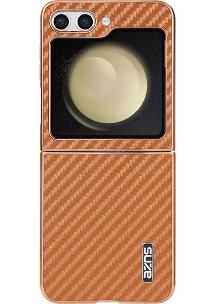 Samsung Galaxy Z Flip6 5g Elektro Kaplama Karbon Fiber Doku Pu+Pc Telefon Kapağı (Yurt Dışından)