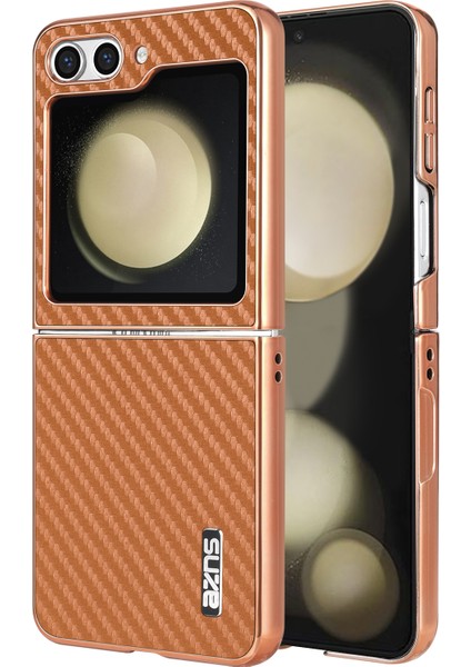 Samsung Galaxy Z Flip5 5g Elektro Kaplama Karbon Fiber Doku Pu+Pc Telefon Kapağı (Yurt Dışından)