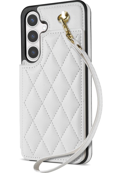 Samsung Galaxy A15 Kart Yuvaları Bilek Kayışlı Eşkenar Dörtgen Deri + Tpu Telefon Kılıfı (Yurt Dışından)