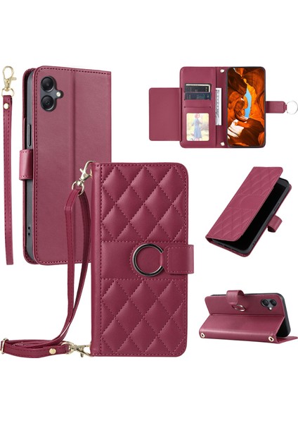 Samsung Galaxy A05 4g Crossbody Deri Kılıf Cüzdan Standı Eşkenar Dörtgen Kapak (Yurt Dışından)