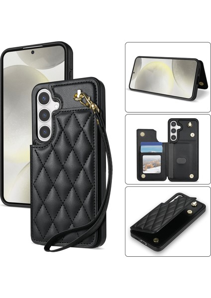 Samsung Galaxy A15 Kart Yuvaları Bilek Kayışlı Eşkenar Dörtgen Deri + Tpu Telefon Kılıfı (Yurt Dışından)