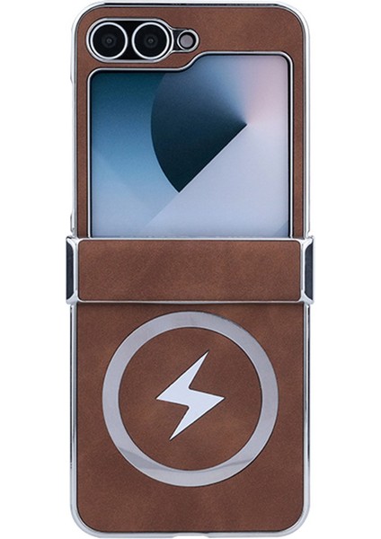 Samsung Galaxy Z Flip6 5g Deri+Pc+Metal Telefon Kılıfı Magsafe ile Uyumlu (Yurt Dışından)