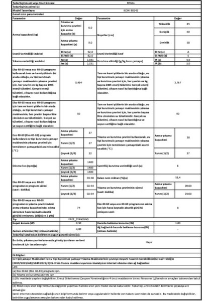 KCMI 90142 Çamaşır Makinesi