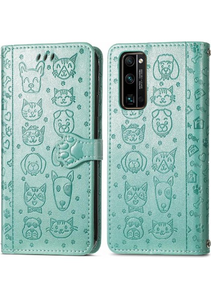 Huawei Onur 30 Pro Karikatür Hayvanlar Için Kılıf Kapak Çevirin Deri Kılıf Kısa (Yurt Dışından)