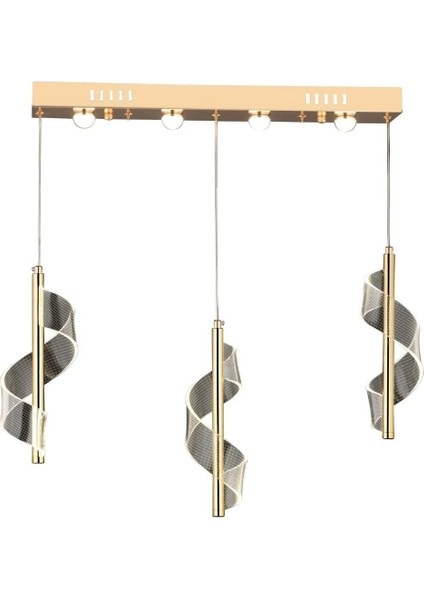 Lu x ury Modern Helezon Üçlü Sıralı Sarkıt LED Avize Gold Sarı