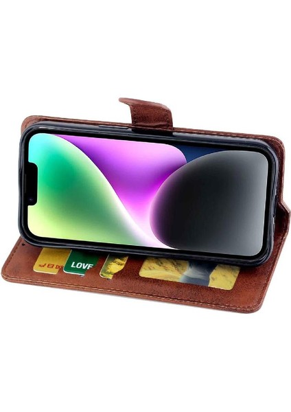 Apple iPhone 14 Için Filp Durumda Pu Deri Manyetik Kapatma Kickstand Kart Tutucu (Yurt Dışından) modelleri
