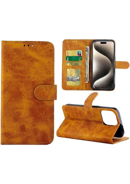 Apple iPhone 15 Için Filp Durumda Pro Max Kickstand Pu Deri Kart Tutucu Manyetik (Yurt Dışından)