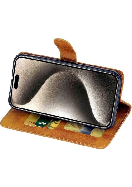 Apple iPhone 15 Için Filp Durumda Pro Max Kickstand Pu Deri Kart Tutucu Manyetik (Yurt Dışından)