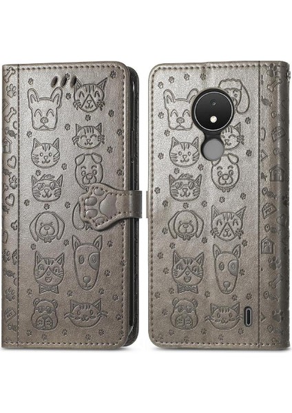 Nokia C21 Darbeye Karikatür Hayvanlar Için Kılıf Kapak Çevirin Deri Kılıf (Yurt Dışından)