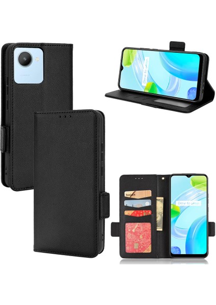 Realme C30 Cüzdan Kart Yuvaları Için Kılıf Tutucu Pu Deri Manyetik Yan (Yurt Dışından)