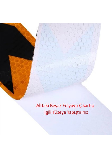Yapışkanlı Sarı Siyah Işaretli Yönlendirme Reflektörlü Reflektif Şerit Bant 9 cm Ikaz Bandı 2.4 mt