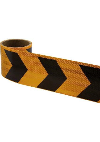 Yapışkanlı Sarı Siyah Işaretli Yönlendirme Reflektörlü Reflektif Şerit Bant 9 cm Ikaz Bandı 2.4 mt