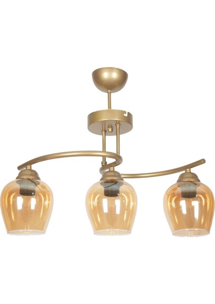 Fuji Modern Tasarım Eskitme Kasa Bal Camlı Salon - Mutfak - Yatak Odası 3 Lü Avize