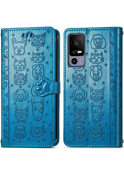 Tcl 40R Flip Kapak Için Kılıf Kısa Kayış Karikatür Hayvanlar Deri Kılıf (Yurt Dışından)