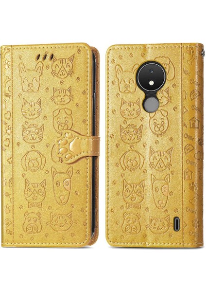 Nokia C21 Darbeye Karikatür Hayvanlar Için Kılıf Kapak Çevirin Deri Kılıf (Yurt Dışından)