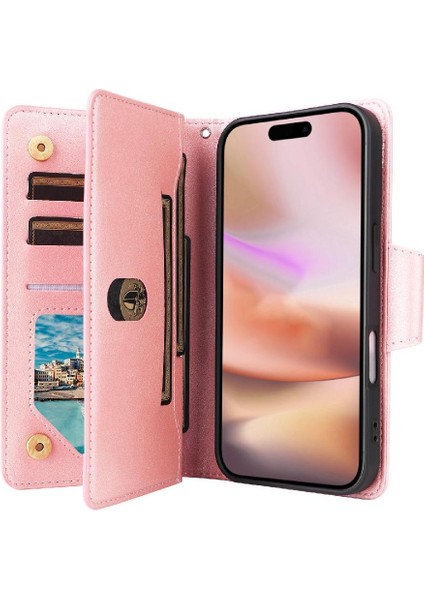 Apple iPhone 16 Için Kılıf Artı El Kayışı ile Fermuar Cüzdan Kapak Manyetik Kart (Yurt Dışından) fırsatları