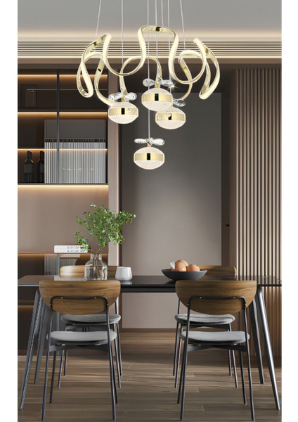 Modern LED Avize Gold Gövde 3 Renk Beyaz, Sarı, Gün Işığı Power LED Avize Yüksek Işık