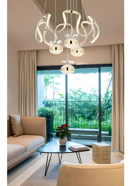 Modern LED Avize Gold Gövde 3 Renk Beyaz, Sarı, Gün Işığı Power LED Avize Yüksek Işık