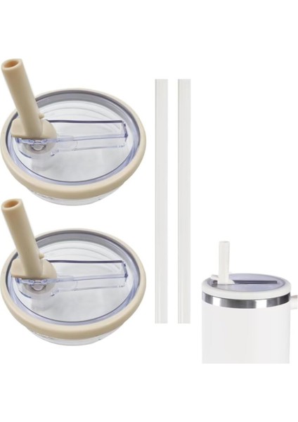 2 Adet 40OZ Bardak Kapaklı Pipet Kapağı Yedek Uyumlu, Sızdırmaz Dökülmez Yeniden Kullanılabilir Silikon Pipetler Soda Kutusu Kapağı (Yurt Dışından)