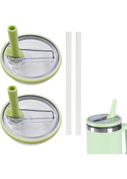 2 Adet 40OZ Bardak Kapaklı Pipet Kapağı Yedek Uyumlu, Sızdırmaz Dökülmez Yeniden Kullanılabilir Silikon Pipetler Soda Kutusu Kapağı (Yurt Dışından)