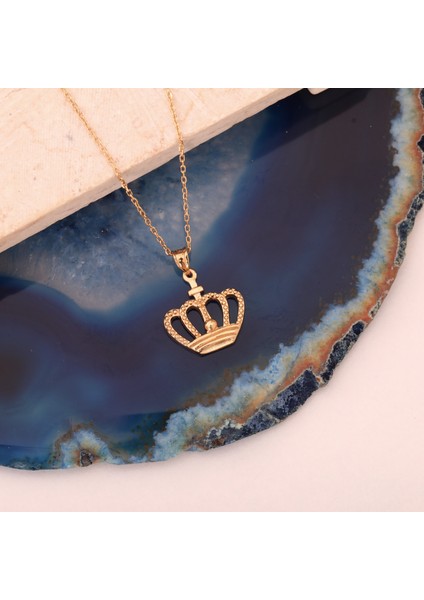 925 Ayar Altın Mikron Kaplama Kral-Kraliçe Tacı Kolye - CN00417 fiyatları